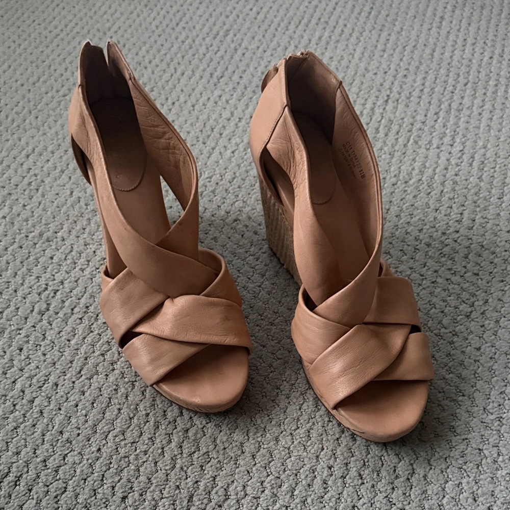 Cole Haan +NikeAir Tan Leather Wedge Sandals